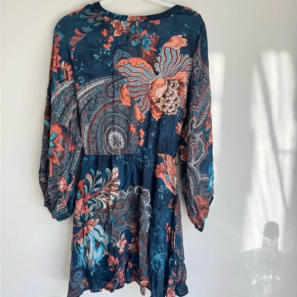ZARA TRF Boho Floral Paisley Mini Dress Size Small Navy Multicolor - Picture 6 of 8